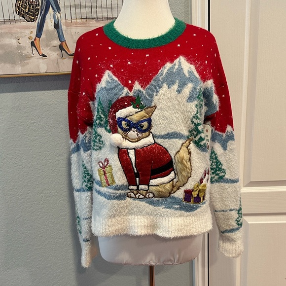 Major Label Sweaters - Major Label Group Sz Medium Holiday Cat Sweater • NWT!